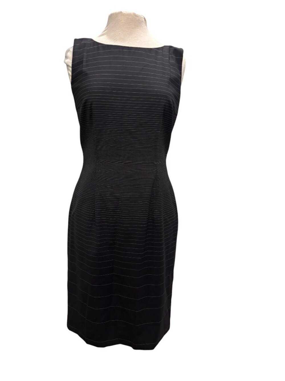 BOSS Hugo Boss Black Pinstripe Wool Sheath Dress Women’s US 6 Sleeveless - Picture 2 of 13